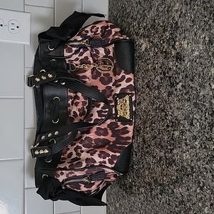 Juicy Couture medium leopard print satin and leather shoulder bag